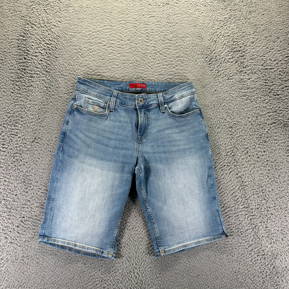 Guess Shorts Men 30 Blue Cotton Denim Bermuda Straight Workwear Faded Stretch